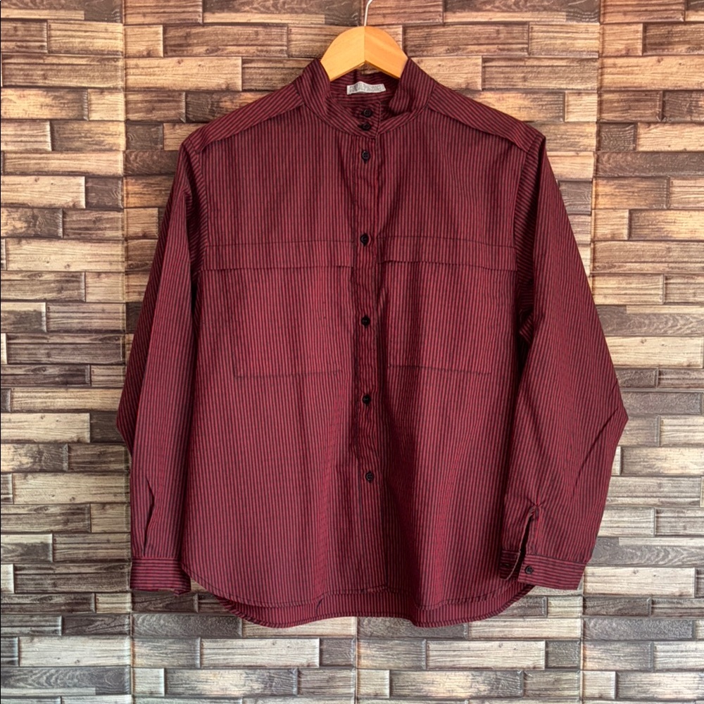 VINTAGE Diane Von Furstenberg Button Down Blouse Top Burgundy & Blue Size 16
